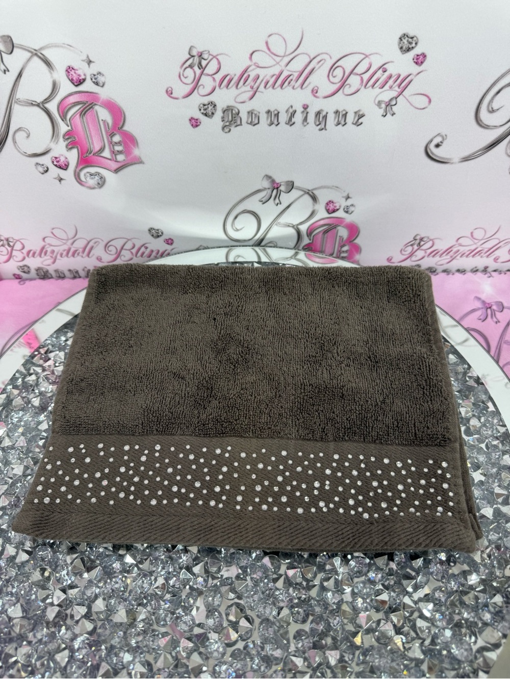 Bella Luxx grey Hand Towel with Rhinestone Accent
